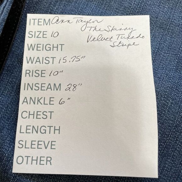 Ann Taylor Velvet Stripe THE SKINNY Jeans Size 10 Blue Mid Rise Stretch Denim - Picture 10 of 10